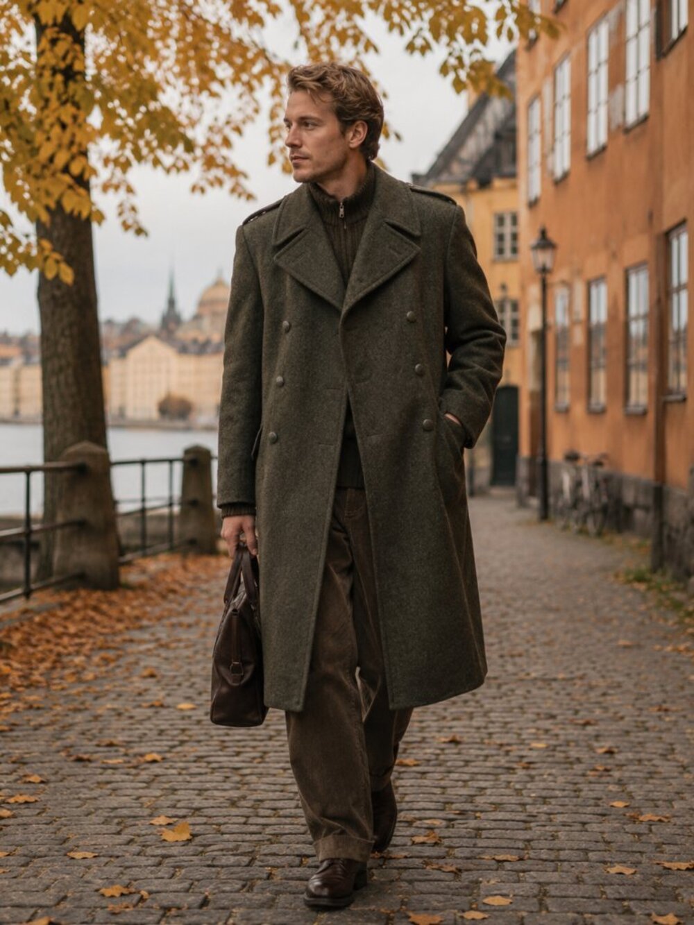 Vtg 1950s Viking wool Swedish Army military trench double breasted  great coat